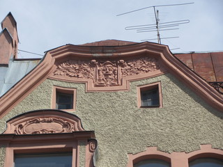 Fragment of the facade of the building with elements of an architectural decor, Russian Art Nouveau, St. Petersburg