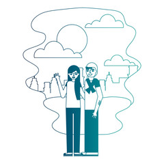 couple parents walking in the park city