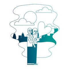 couple making romantic selfie in the city