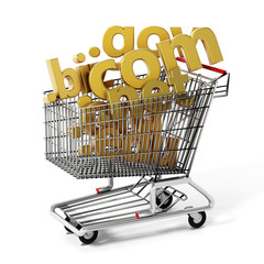 Domain names inside shopping cart. 3D illustration - obrazy, fototapety, plakaty