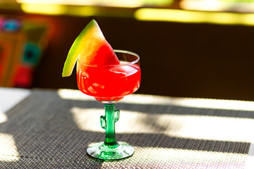 Closeup glass of watermelon margarita cocktail.