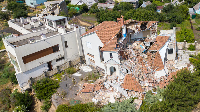 The destroyed luxury house after the earthquake