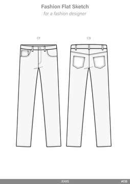 PANTS JEANS Fashion flat technical drawing vector template