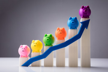 Multi Colored Piggybanks On Top Of Increasing Graphs