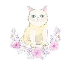 Cute cat vector design.Children illustration for School books and more.Meow slogan. Animal print.