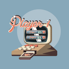 retro videogames design with retro computer and cassette over blue background, colorful design. vector illustration