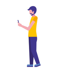 young man with smartphone isolated icon