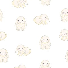 Seamless pattern with cute cartoon bunny. Baby pattern.