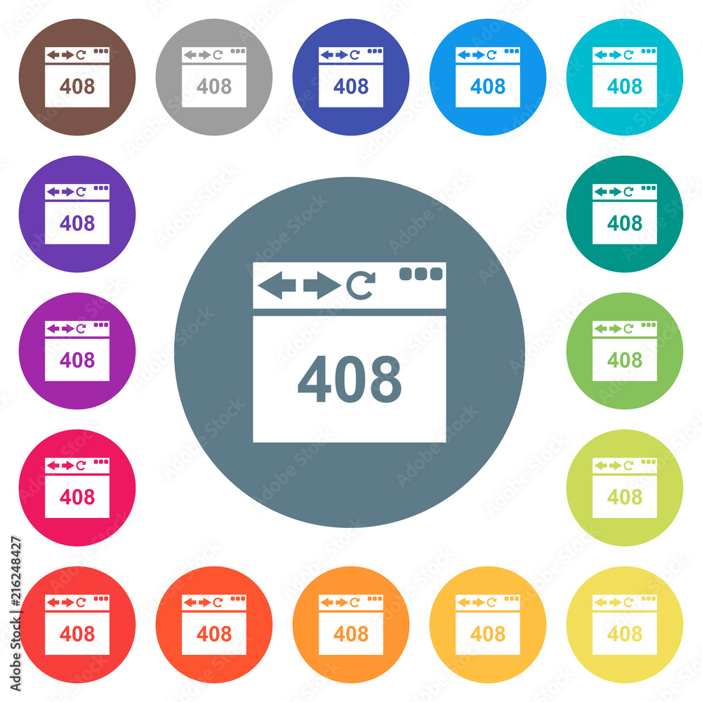 Poster browser 408 request timeout flat white icons on round color backgrounds