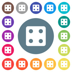 Dice four flat white icons on round color backgrounds