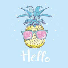 pineapple with glasses tropical, vector, illustration, design, exotic, food, fruit