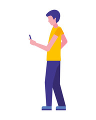 young man with smartphone isolated icon