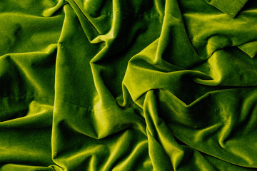 top view of green velvet textile as background