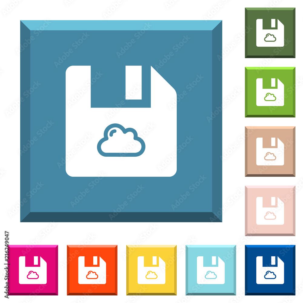 Poster cloud file white icons on edged square buttons