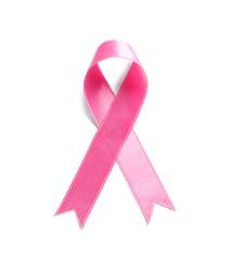 Pink ribbon on white background. Breast cancer awareness concept