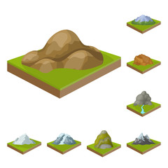 Mountains, massive cartoon icons in set collection for design. The surface of the earth vector isometric symbol stock web illustration.