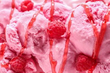 Tasty raspberry ice-cream, closeup