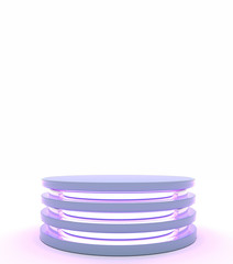 Circle Pedestal. Mock up of empty stage. Space to place your object or project. 3d render. Pink neon.