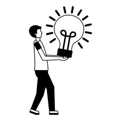 young man with light bulb isolated icon