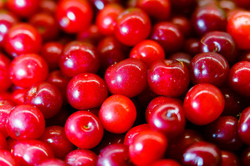 Ripe cherries macro view