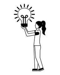 young woman with light bulb character