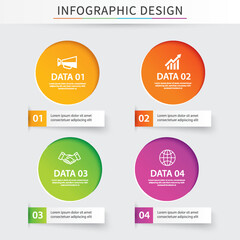 Infographics circle paper with 4 data template. Vector illustration background. Can be used for workflow layout, business step, banner, web design.