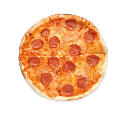 Tasty Pepperoni pizza on white background