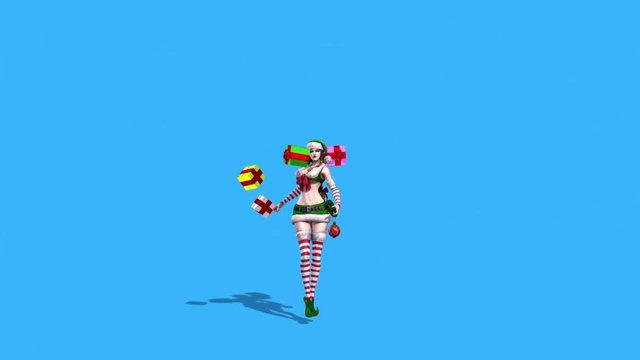 Sexy Elf Christmas Gifts Holiday Blue Screen 3D Rendering Animation