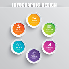 Infographics circle paper with 6 data template. Vector illustration abstract background. Can be used for workflow layout, business step, brochure, flyers, banner, web design.