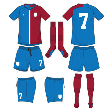 Blue and red soccer jersey with red sock and blue short mock up