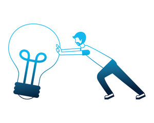 young man pushing light bulb isolated icon