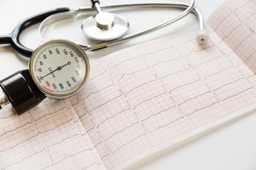 Medical manometer, cardiogram and stethoscope