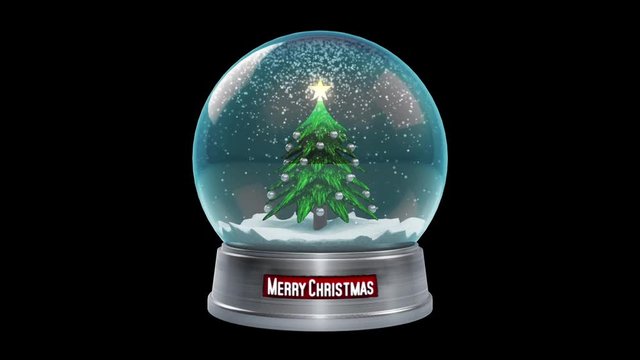 Snow Globe Christmas Tree Loop Alpha Matte 3D Rendering Animation