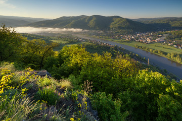 Spring morning over the labe river near Ústí nad labem in the Czech republic