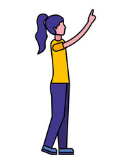 young woman with hand up avatar character