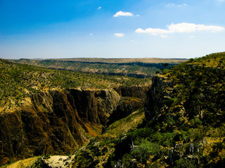 Panorama view to plateau Dixam and gorge Wadi Dirhur, Socotra, Yemen