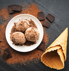 Chocolate ice cream on a black background