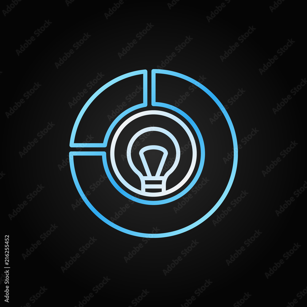 Aufkleber light bulb inside pie chart vector outline icon