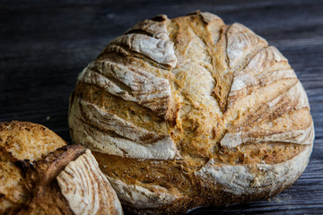 closeup tasty whole handmade round white wheat bread
