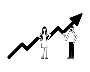 business people with arrow up isolated icon