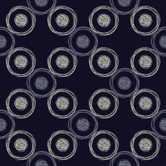 Polka dot seamless pattern. Geometric background. Brushwork. Hand hatching. Scribble texture. Тextile rapport.