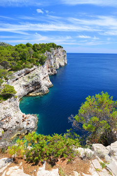 Cliffs in Telascica Nature Park, Dugi Otok island in the Adriatic sea. Croatia.