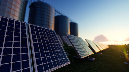 Obraz premium Solar Panels with Silos