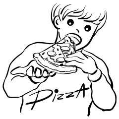 boy eating pizza vector illustration hand drawing design