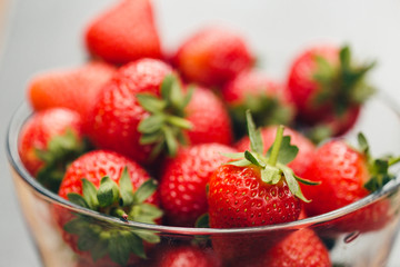 Strawberries in glass bowl