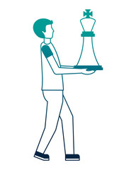 young man with king chess piece isolated icon
