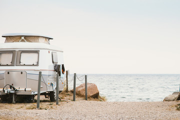 vintage, small, cute caravan directly by the sea, atmospheric 
