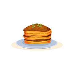 Pumpkin pancakes, organic healthy autumn food vector Illustration on a white background