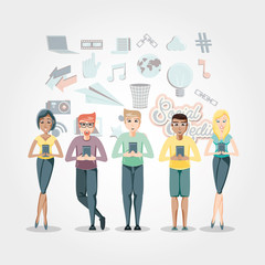 Obraz premium community people with social media icons vector illustration design
