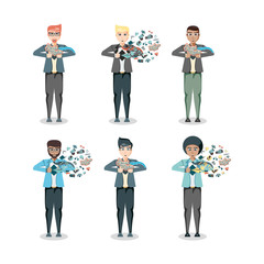 community people with social media icons vector illustration design